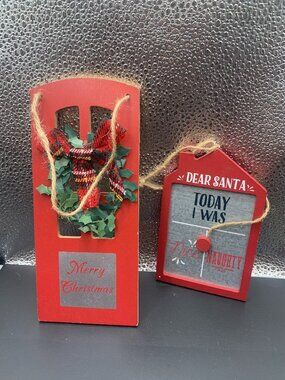 2ct Merry Christmas Door & Dear Santa Magnetic Sign Ornaments SELLING AS IS